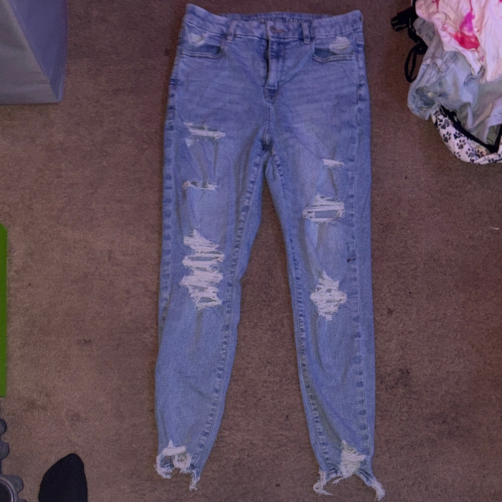 American Eagle Outfitters Light Blue Distressed Skinny Jeans